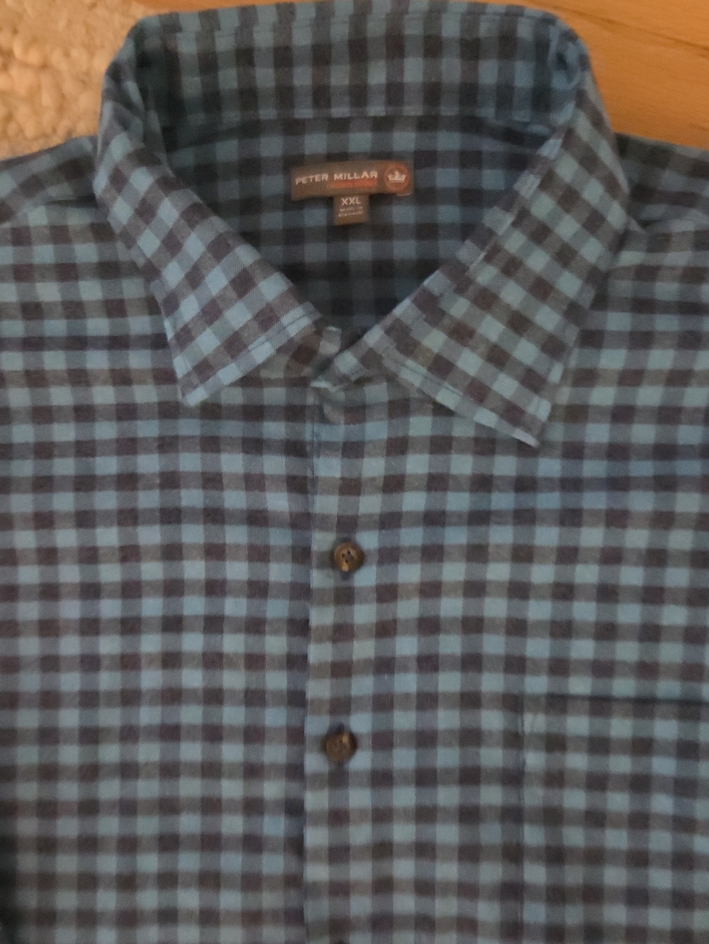 Peter Millar Crown Sport Men XXL Blue Gingham Flannel Button Up Long Sleeve
